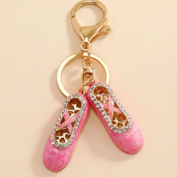 Rhinestone & Enamel Ballet 🩰 Slippers Keychain/Purse 👜🎒Charm ~ Dancer Gift 🎁 - Picture 3 of 5